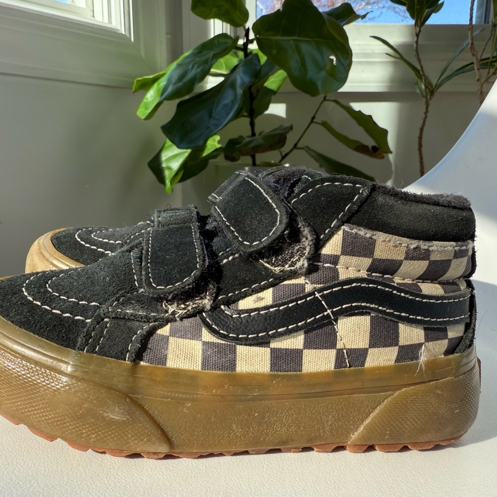 Vans Kids Black and Tan Checkered Sneakers